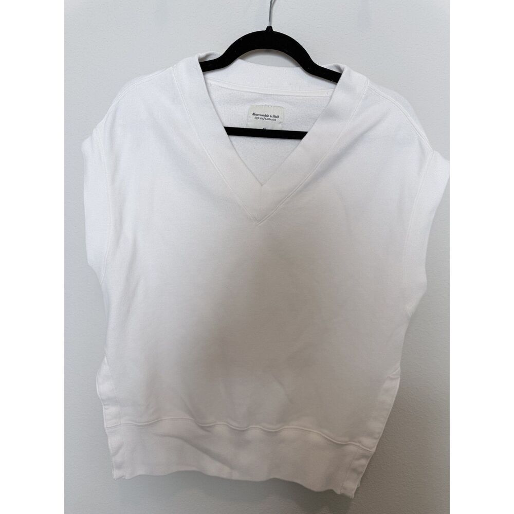 Abercrombie Soft AF White V Neck Sweatshirt Vest Cap Sleeve Pullover Womens